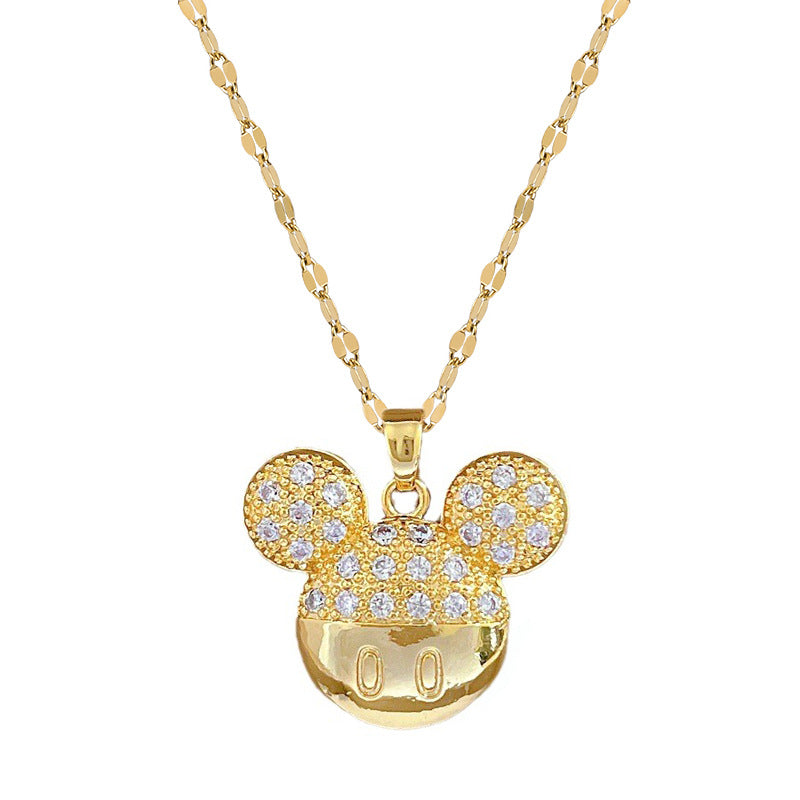 Cartoon Disney Mickey Minnie Mouse Studded with Zircon Necklace for Women Girl