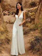 White Bridesmaid Dresses: Wedding Jumpsuit With Detachable Skirt Two Pieces