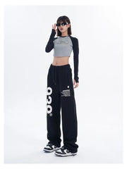 Sweatpants Women Korean Black Letter Print Wide Leg Pants Fashion Hip Hop
