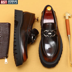 Metal Horsebit Thick-Soled Genuine Leather Shoes for Men Business Formal