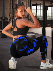 Tie Dyed Fragmented Flower Yoga Leggings High Waist Tight Fit Lifting Hip Fitness