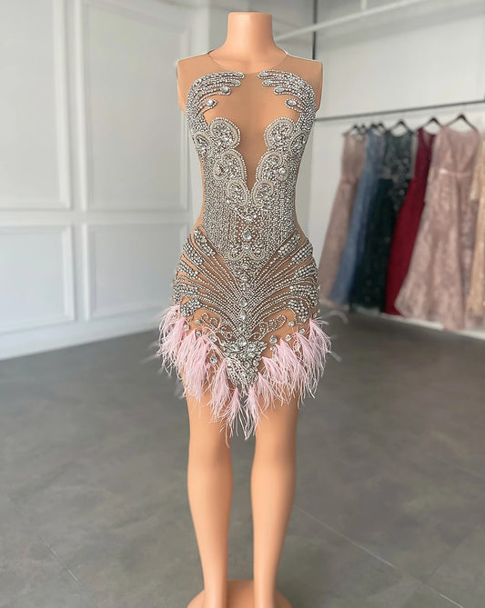 Evening wear Dresses: Prom Dresses Luxury Silver Crystals See Through