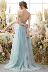 Homecoming Dresses: Evening Dresses with Slit Gorgeous Crystal Beads V Neck