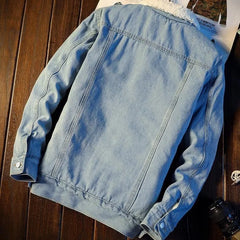 Autumn Winter Male Fashion Trend Lamb Fleece Denim Jacket Men Casual Jean Coats
