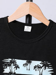 Boys' and children's 2-piece set, fashionable and casual thin breathable printed T-shirt+printed shorts