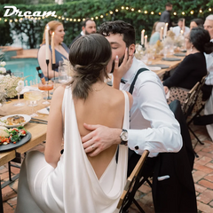 White Bridesmaid Dresses: Back Draped Cowl Satin Sheath Wedding Dress Simple
