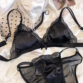 French Simple Lace Non-Underwire Triangle Cup Thin Bra Big Chest Small Top