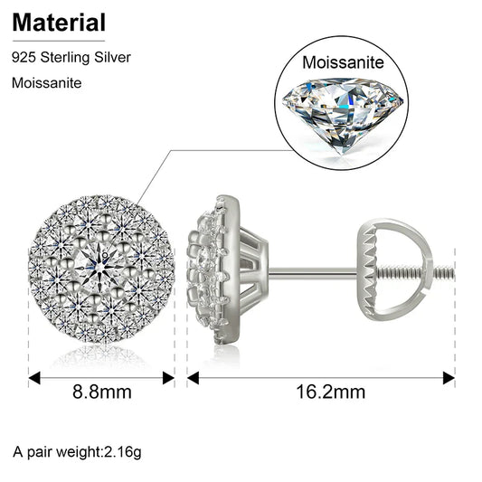 D Color Moissanite Stud Earrings For Women Top Quality 100% 925 Sterling Silver Sparkling Wedding Jewelry Shining Ear Accessory
