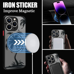 Magnetic Coconut Palm Pattern Case For iPhone 15 14 Pro Max 13 12 11 16 For Magsafe Wireless Charge Matte Hard Back Cover Fundas