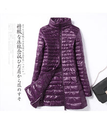 Women Down Jackets Ultra Light Duck Down Coat Long Puffer Jacket Slim Black