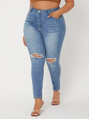 Plus Size Ripped Jeans for Women High Waist Stretchy Washing Hope Women Jeans