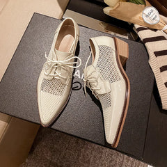 Spring Net Cloth Oxfords Women Shoes Lace-Up Ladies Brogue Flat Derby Shoes