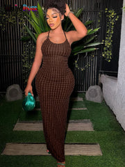 Weird Puss Cross Bandage Women Maxi Dress Backless Sleeveless O Neck Elegant