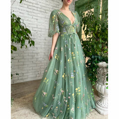 Evening wear Dresses: Green Fairy Lace Prom Party Dresses