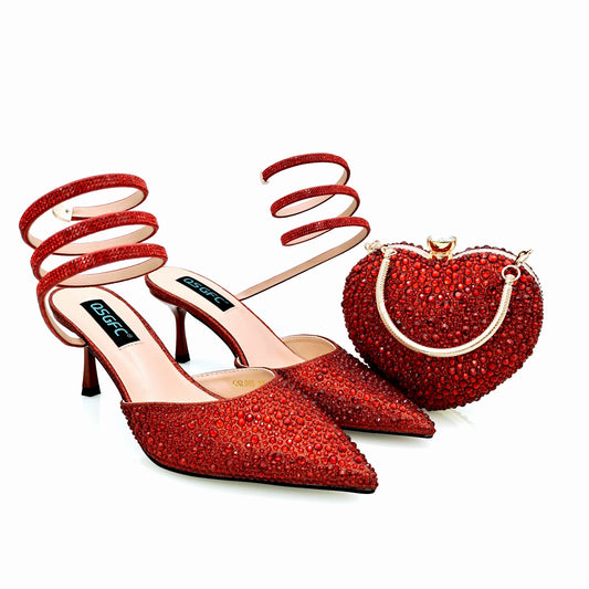 Matching Shoes and Bags: Women Shoe and Bag Set Decorated gold Shoes and Bag
