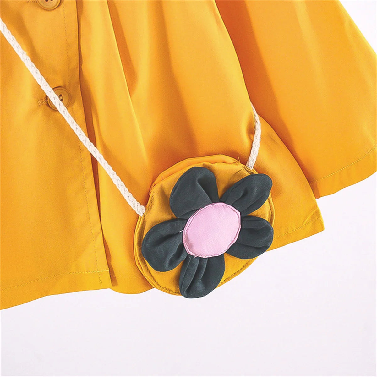 2-Piece Baby Girl Jacket Spring Windbreaker Autumn Children'S Petal Solid Single Breasted Windbreaker+Flower Bag