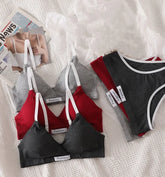 Underwear Set Women Bra Briefs Set Low Waist Panties Wire Free Vneck Bra Bralette