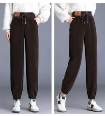 Thickened and Padded Corduroy Pants Women New Women's Loose Bunched Feet