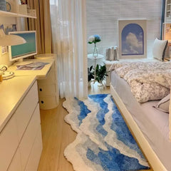 Wave Rug High-Quality Flocking Anti Slip Carpet Bathroom Blue Sea Tufted Carpet