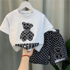 Children Boy Clothes Set Kid Girls Cartoon Bear Tshirts and Shorts 2 Pieces Suit Baby Letter Print Top Bottom Suit Tracksuits