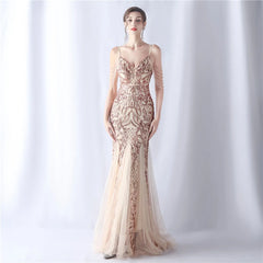 Homecoming Dresses: Women's Mermaid V Neck Sequin Party Maxi Dress