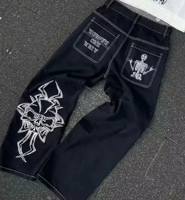 Streetwear Jeans Y2K Harajuku Hip Hop Rock Graphic Print Retro Blue Baggy Jeans