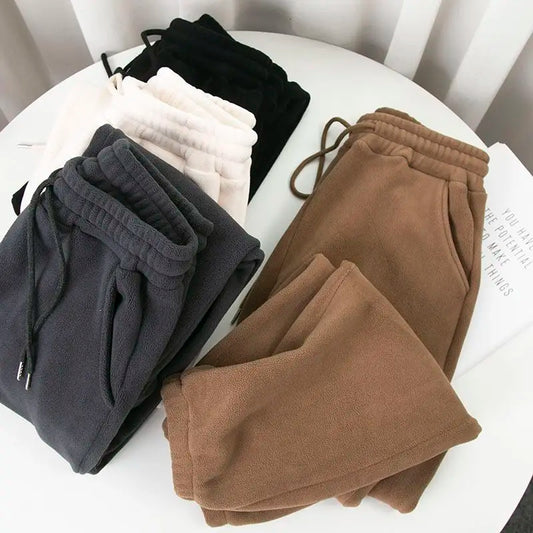 Winter Fleece Harem Pants Women Unisex Loose Wide Leg Sweatpants High Waist