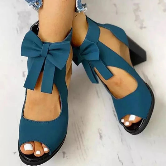 Women High Heels Summer Ladies Elegant Butterfly Knot Mesh Sandals Back Zipper
