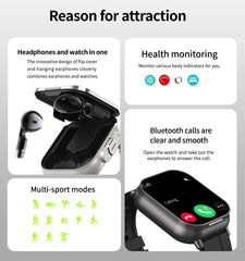 TWS Earphone Smartwatch 2.01" Headset 2 in 1 Smart Watch BT Call Blue Tooth Headphones Watches Heart Rate Sport Fitness Bracelet