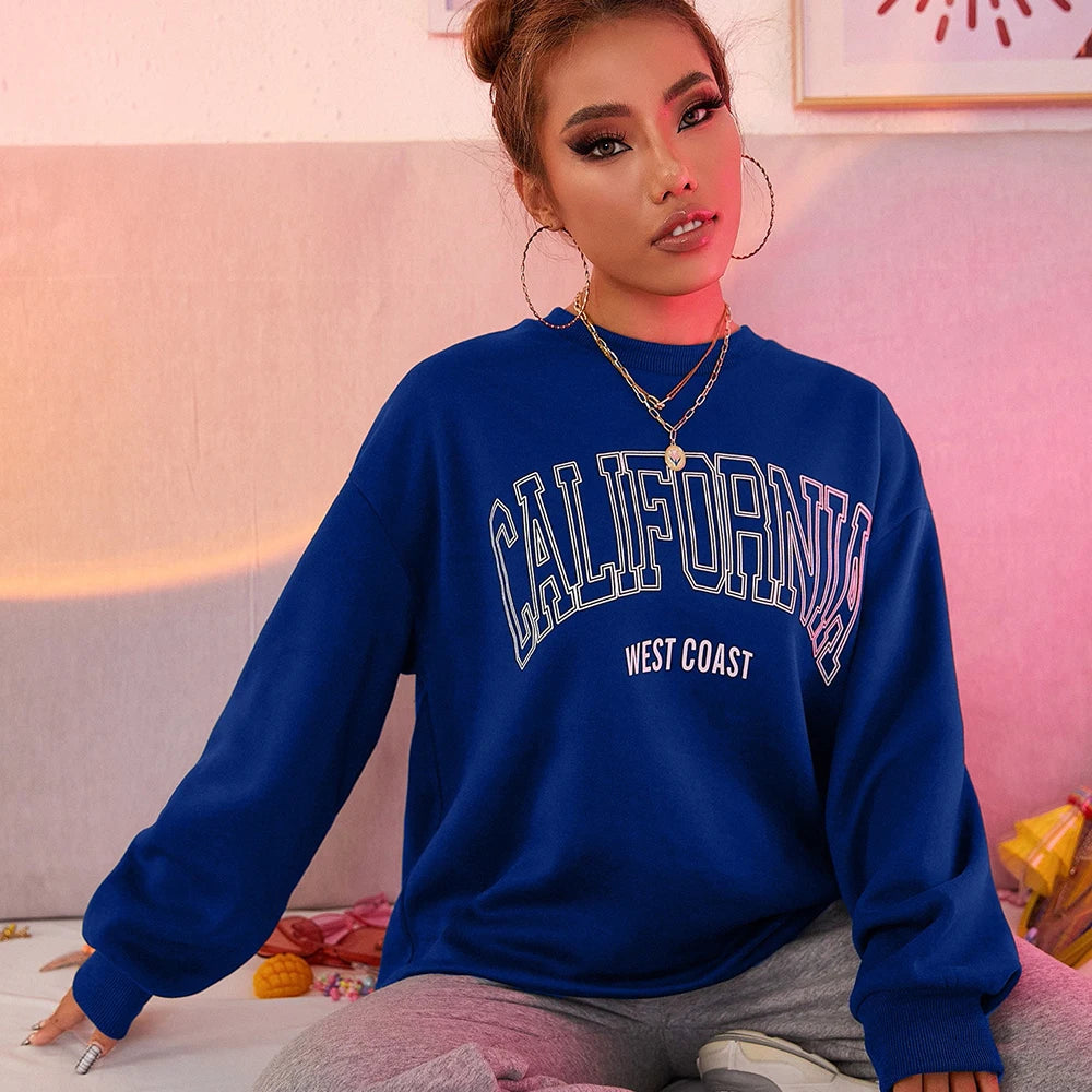 Korean Trend Women Sweatshirts California West Coast Print Female hoodie Long Sleeves
