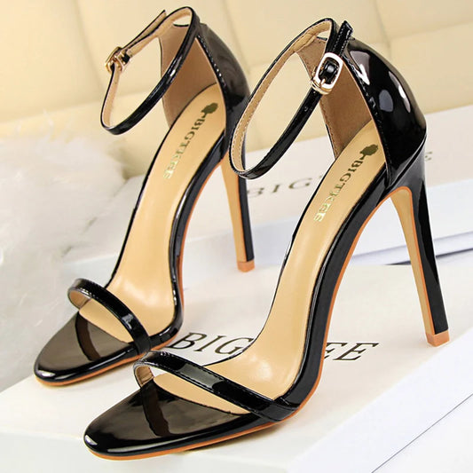 Women 8cm 11cm High Heels Fetish Sandals Gladiator Platform Strap Stripper Glossy