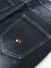 Men y2k Stretchy Denim jeans Ripped Skinny Letter Print elastic waist Casual pants