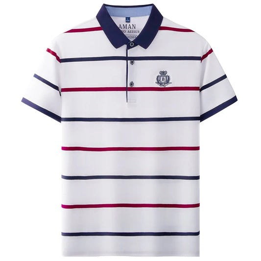 Fashion striped short sleeve men polo shirt summer trend brand letter embroidery design business casual breathable Paul T-shirt