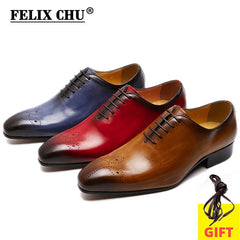 FELIX CHU Mens Oxford Genuine Leather Shoes Whole Cut Fashion Pointed