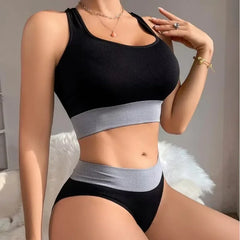 Women Seamless Bra Set Panties Mid Waist Comfortable Sports Underwear Set