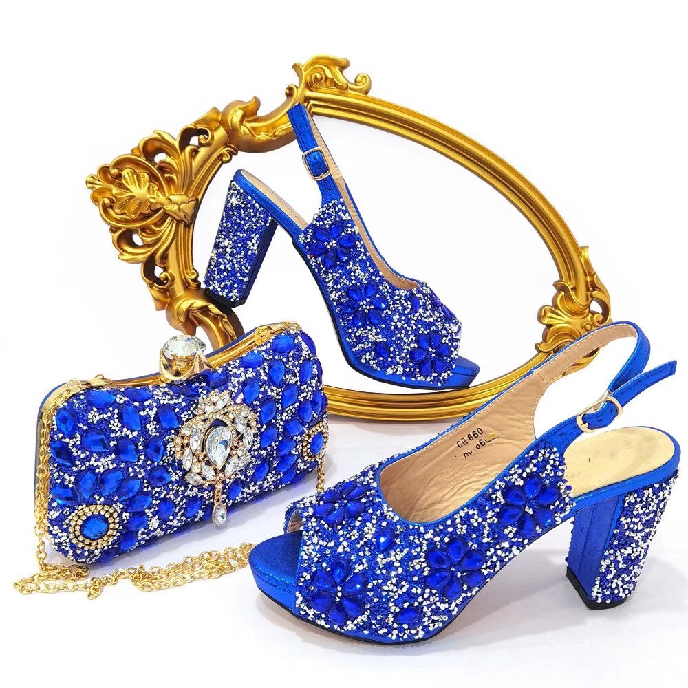 Matching Shoes and Bags: gold Women Shoes Match Purse With Big Crystal Decoration