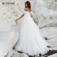 White Bridesmaid Dresses: Wedding Dress Off the Shoulder Simple Bride Gown Beach