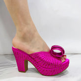 Nigerian Green Color Women's Party High Heel Shoes Full Diamond