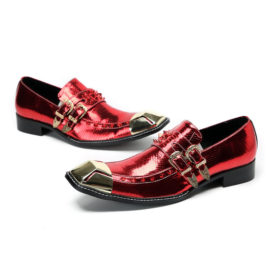 Luxury Red Rivets Square Toe Formal Business Shoes Large Size Male Evening
