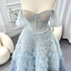Homecoming Dresses: Blue Ombre Tiered Ruffles Evening Dresses Ball Gown