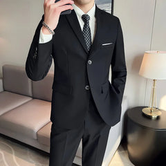 Tuxedo for Mens: Men (suit + vest + trousers) slim-fit business casual solid color