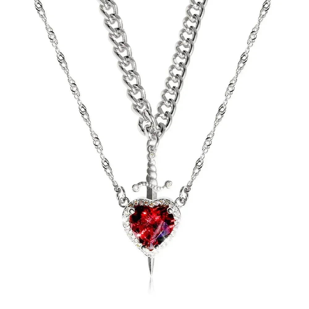 Couple Necklace Heart and Sword Pendant Necklace for Women Gothic Punk Romantic Valentine Day Jewelry Gifts Accessories