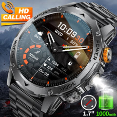 LIGE Military Smart Watch Men 1000mAh Battery Outdoors LED Flashlight Waterproof Heart Rate Sport BT Call 1.7" AMOLED Smartwatch