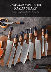 1-9 Piece Kitchen Knives Set Damascus Steel Chef Knife Sharp Cut Vegetables