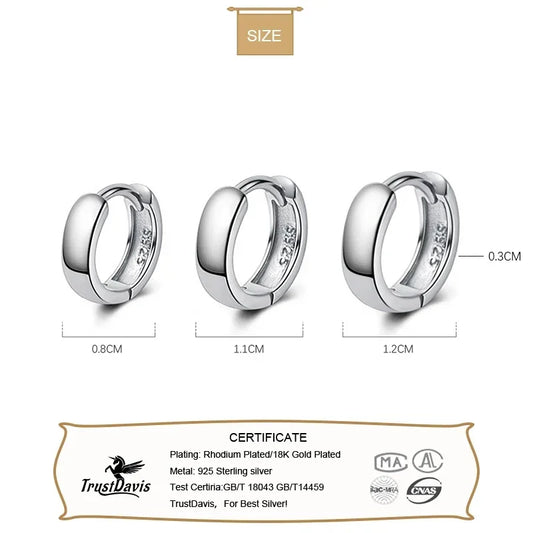 TrustDavis Man/Women's 925 Sterling Silver Hoop Earrings Cute Neat Gift For Girls/Boys Fine Jewelry Accessory Party Gift DA1417