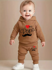 Newborn Baby Boy Long Sleeve Fleece Hoodie with Cartoon Letter Heart Print Casual Sports Pants Set Autumn Winter
