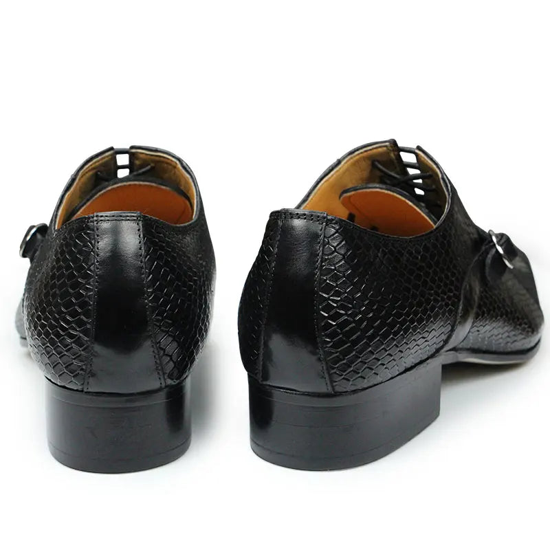 Men Dress Shoes Formal Oxfords Serpentine&Metal Buckle Decorate Wedding Wear