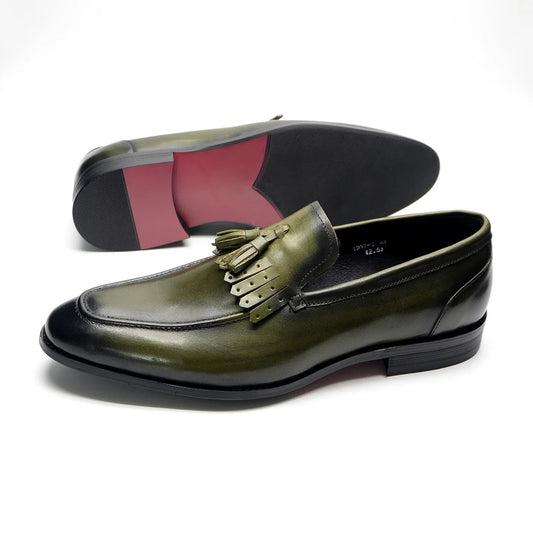 2024 Classic Mens Wedding Dress Shoes Genuine Cowhide Leather Tassel Loafers