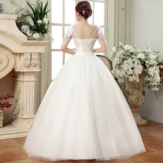 White Bridesmaid Dresses: Elegant Wedding Dresses Short Sleeves V-Neck Net
