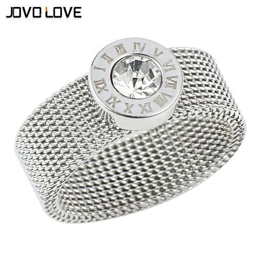 Gold Color Stainless Steel Ring Big Round Crystal Mesh Finger Ring Roman